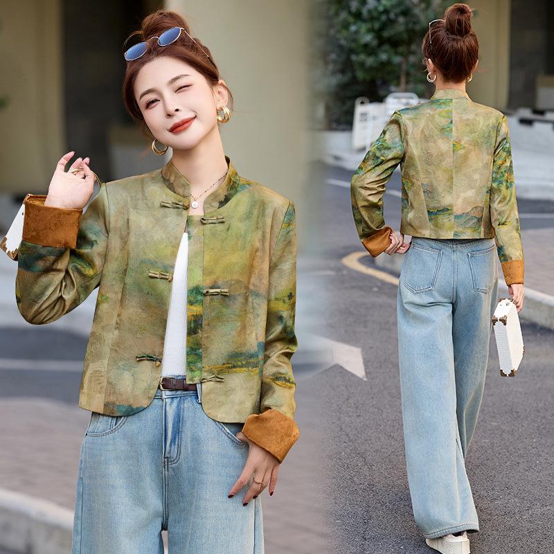 

Женская универсальная куртка на пуговицах-лягушках в китайском стиле с воротником-стойкой, Весна 2025, ZQ2506 XL 130-140 jin