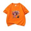 Kids Cotton T Shirt Colorful Hair Girl Running With Black Puppy Print Crew Neck Short Sleeve Tee Casual Boys Girls Summer Tops