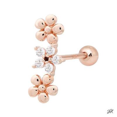14K Guldnål Kubisk Blomma Pinne Roséguld Piercing (S8538992)