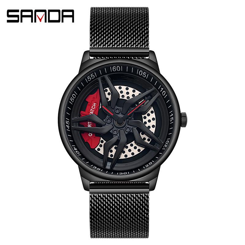 Sanda Men's Creative Rotating Quartz Wristwatch with Mesh Strap