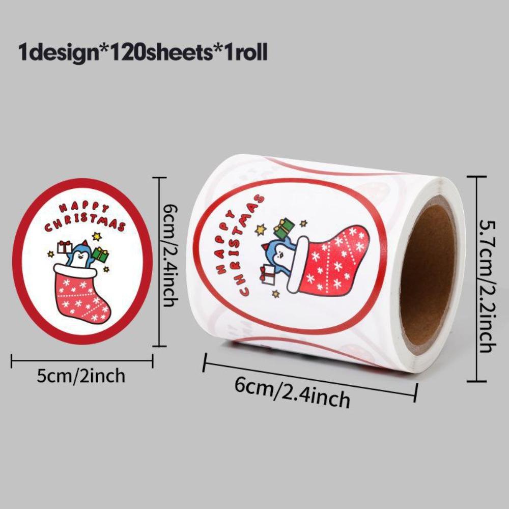 120pcs/roll Cartoon Merry Christmas Stickers Elliptical Decorative Gift Decorative Labels Easy to Use Convenient