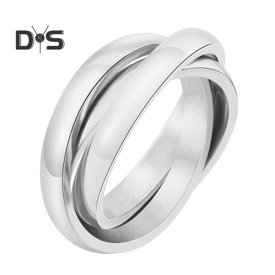 

Ретро 3-слойное запутанное кольцо контрастного цвета с полированным блеском, антикоррозийное, антиокислительное, титановое стальное кольцо-палец, унисекс, ювелирные изделия для повседневной вечеринки US 7 серебряный