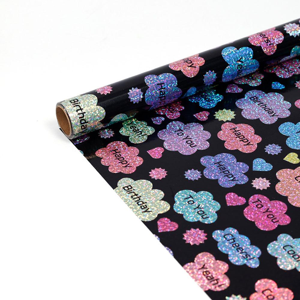 43x300cm Birthday Gift Wrapping Paper Laser Colorful Fish Scale Flower Pattern Gift Packaging Paper Birthday Party Decor Paper