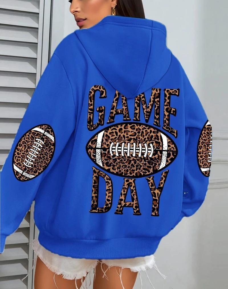 Sudadera de Rugby Holgada con Estampado de Leopardo y Bolsillos para Mujer
