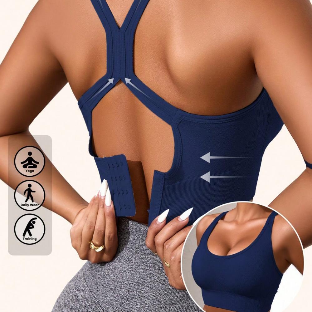 

Жіночий спортивний бюстгальтер для тренувань Push Up Seamless Sexy Fast Dry Йога Фітнес Знімні прокладки Протиударна спина для бігу Wire Free X Shape Back M Темно-синій