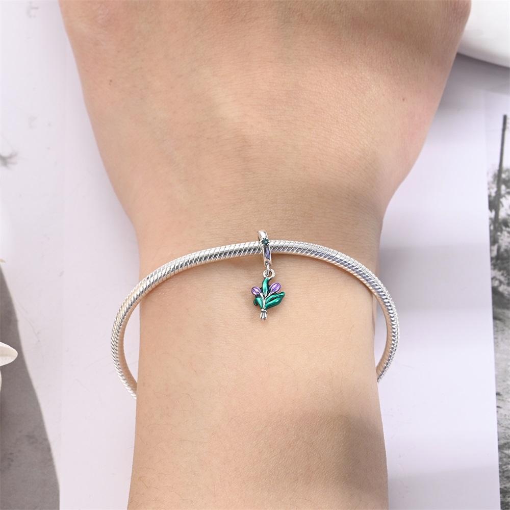 Original Copper Charms Luxury Green Tulip Pendant Beads Fit Bracelet Diy Women Making Delicate Gift Jewelry
