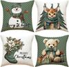 4Pcs Vintage Christmas Pillow Covers, Cute Bear Reindeer Print, Winter Holiday Decor For Sofa Christmas Decoration