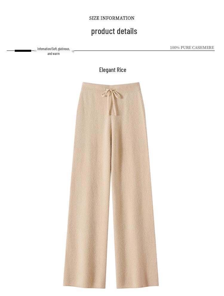 100% Pure Cashmere Women's High-Waisted Wide-Leg Knit Trousers