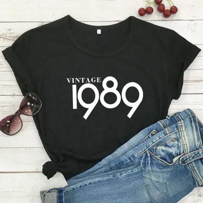 Vintage 1989 Buchstabenprint Damen T-Shirt Kurzarm O-Ausschnitt Locker Damen T-Shirt Damen T-Shirt Kleidung Camisetas Mujer