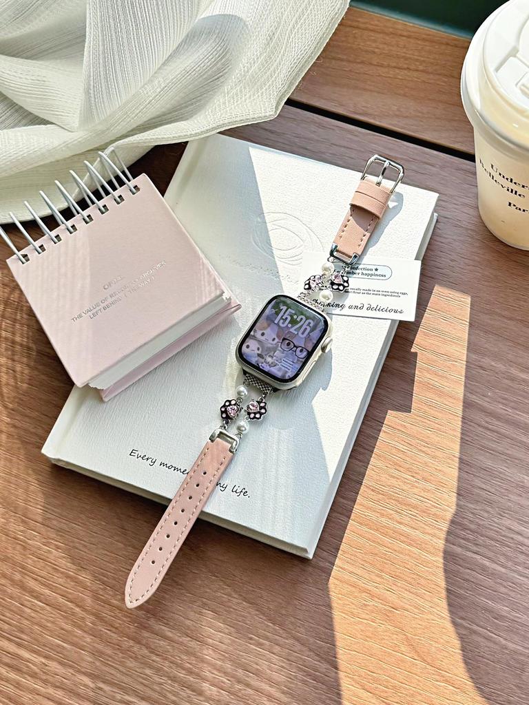 Cat Paw Pearl Leather Strap for Apple Watch Series 11, Xiaomi Band 8/9/10, Huawei Fit.