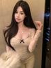 Women's Slim Fit Square Neck Lace Top with Bowknot - Long Sleeve Waist-Cinching Cropped Shirt for Autumn/Winter