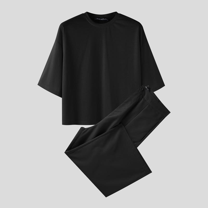 INCERUN Two Pieces Oversized Men Short Sleeve T-Shirts and Loose Pants Outfits Sets