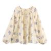 2025 Spring Floral Semi-Sheer Women's Tie Neck Long Sleeve Top