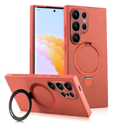 Suitable for Samsung S24ULTRA Bracket Mobile Phone Case TPU Semi Cover Leather S23 Magnetic Suction MagSafe Sheath