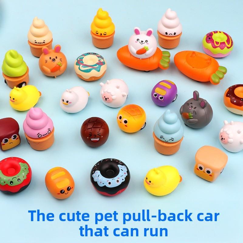 Bread Doughnut Plastic Emoji Toy Car With Pullback Action For Kids Gift And Interactive Play