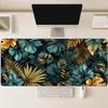Desk Mat Vintage Golden Tropical Jungle Leaf Print Stitched Edge Anti‑Slip Rubber Base for Gaming Working Home Office Table Use