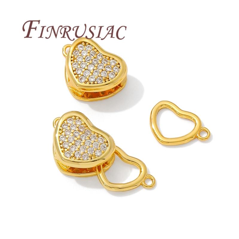 18K Gold Plated Connectors For Jewelry,Brass with Zircon Heart Clasps For Bracelets Accessories,DIY Jewelry Necklace Clasp