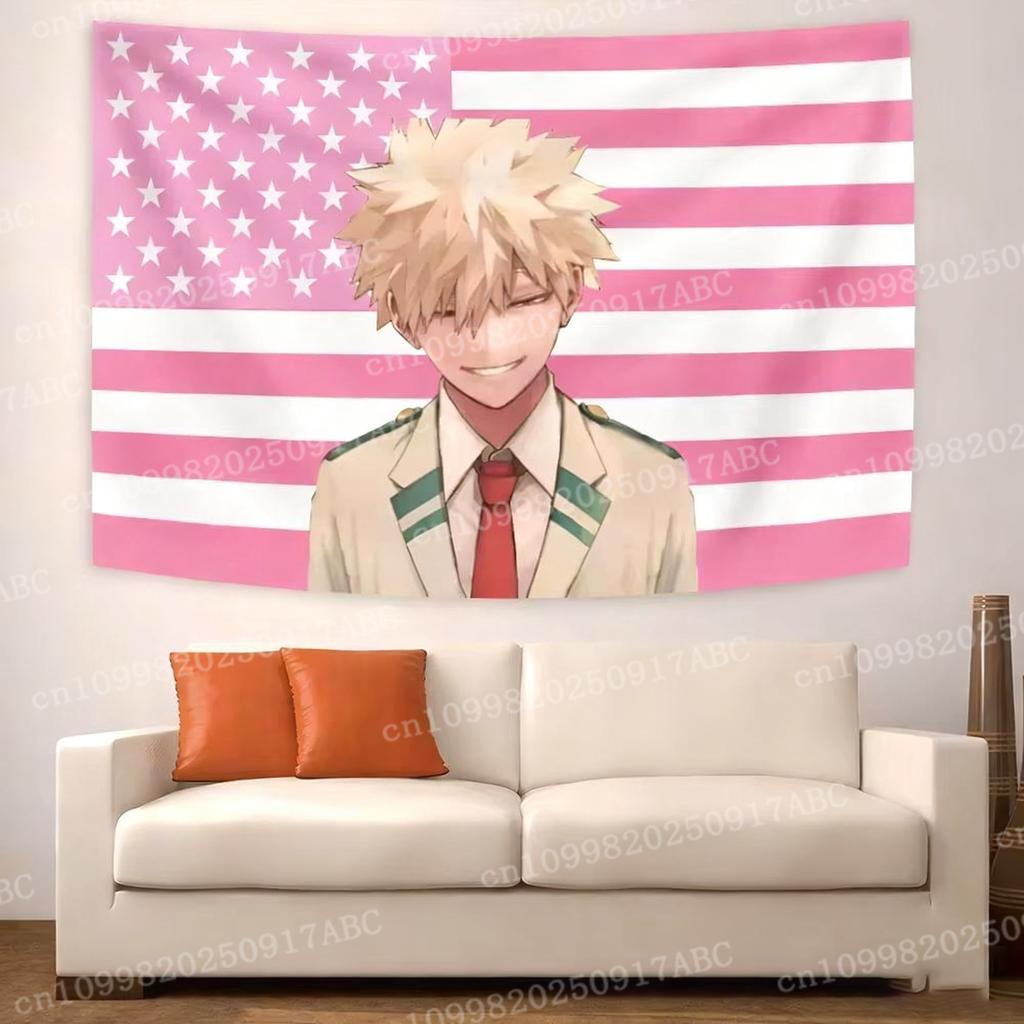 Katsuki Bakugo Tapestry  Pink US Flag Anime Wall Hanging Ideal for My Hero Academia Fans  Otaku Bedroom Decor
