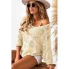 New Sexy V Neck Hollow Out Knitted Sweater Spring Solid Half Sleeve Cape Top Pullover Autumn Fashion Cover Up Women Beach Top