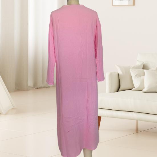 Sommer Baumwollkleid für Damen Langarm V-Ausschnitt Fließendes Langes Kleid Lässig Strandurlaub A-Linie Sommerkleid