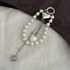 Peach Heart Shape Bead Bag Chain Metal Pendant Jewelry Pearl Beaded Keychain  Bag Accessories