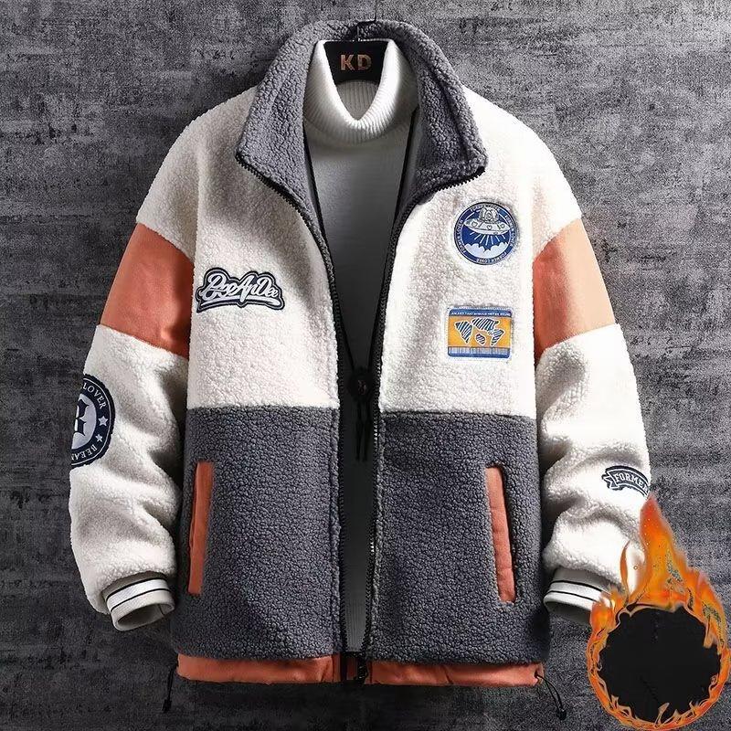 

Мужская зимняя плюшевая куртка с воротником-стойкой, свободная куртка на молнии большого размера с этикеткой на рукаве XS