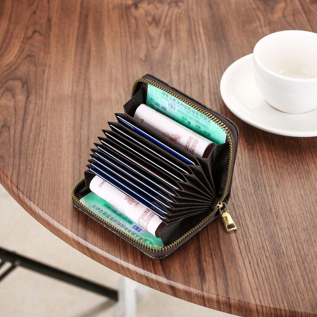 Unisex Accordion Card Holder and Coin Purse with Zipper