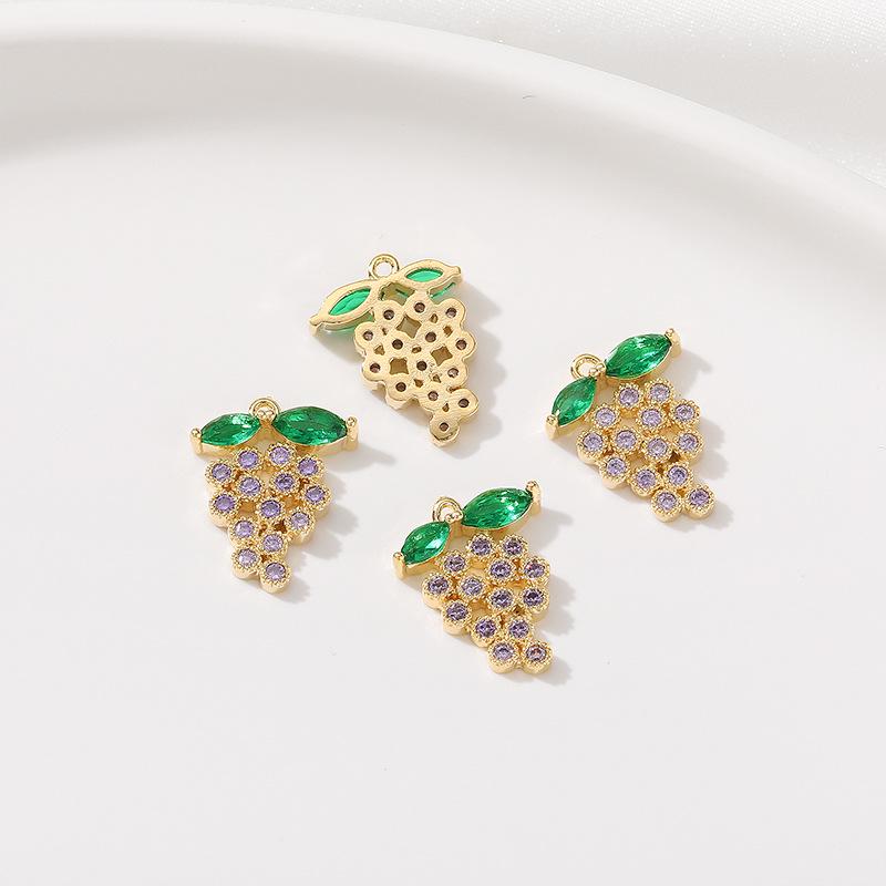 Color-Preserving 14K Gold Plated Zircon Fruit Series Charm Pendant for DIY Bracelets: Strawberry, Pineapple, Grape