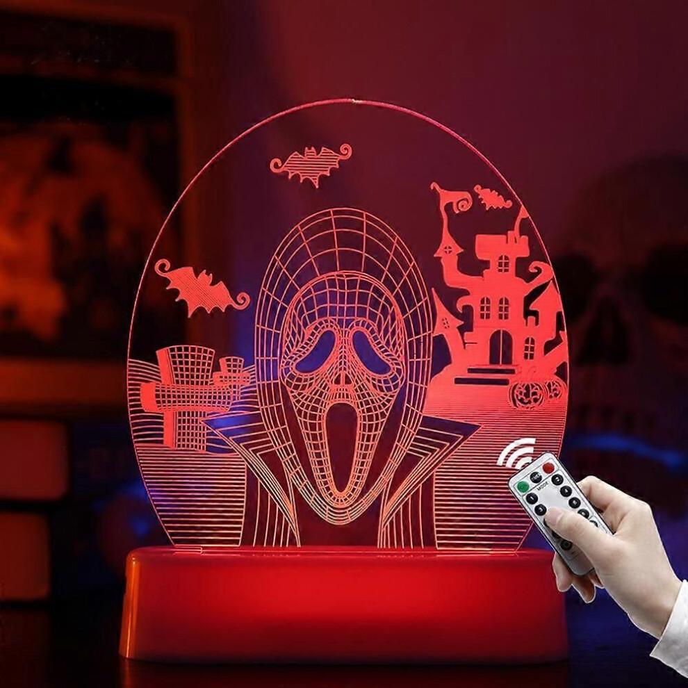 (Remote control color-ghost)Halloween 3D Illusion Night Lights Desk Lamp,for Halloween Party Gifts Decorations