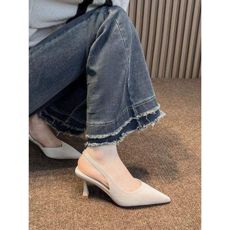 Beige pointed sandals women's summer 2025 new retro elegant temperament high heels with skirt fairy style single shoes
