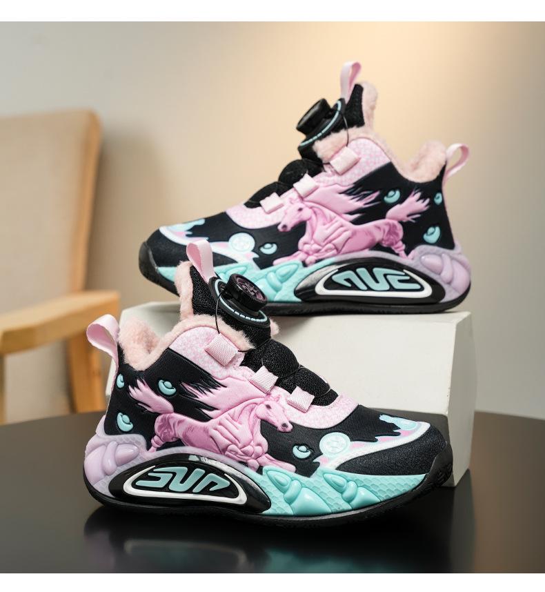 Chaussures de Basketball Chaudes en Cuir pour Enfants - Antidérapantes, Coton Peluche Léger pour l'Hiver