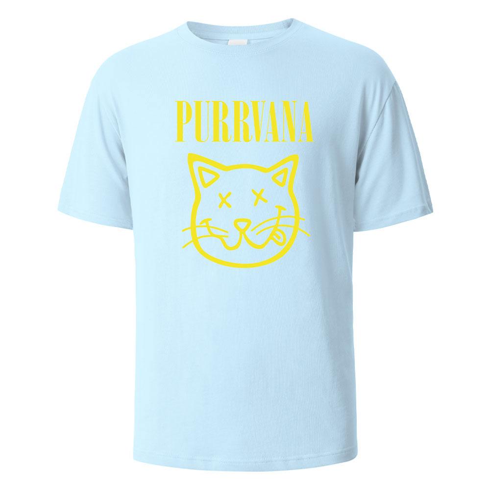 Purrvana Cat Head Print TShirt Summer Tees For Men Women 100 Cotton Oneck Oversize Casual Short sleeved Tops