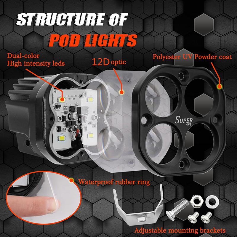 3inch Waterproof LED Work Lights 3500K Cubes Fog Lamp Bar Pods Spot Light for Off Road ATV UTV Truck Boat Motorcycle Accessories