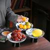 Porcelain Tall-Footed Blue & White Fruit Bowl: Tea Table Plate for Melon Seeds, Pastries, Snacks & Dried Fruits