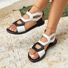 Stylish High-Top Cutout Sandals - Black & White Geometric Design, Faux Cover Upper with Rubber Sole, Easy Slip-On for Casual Parties & Beach Outings