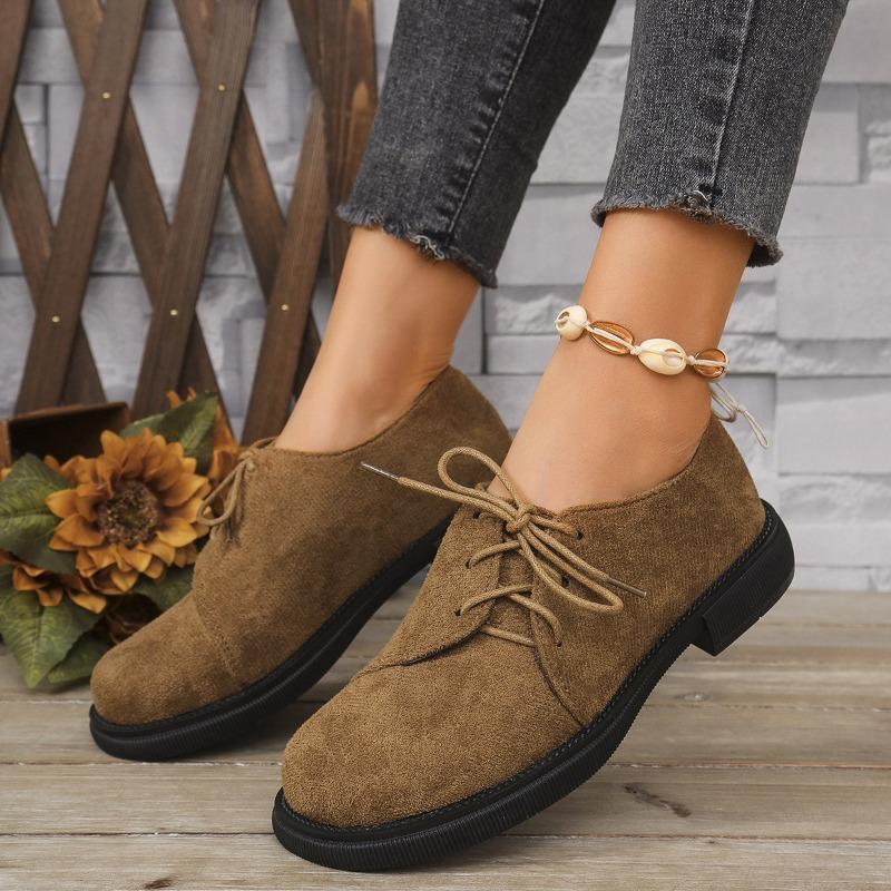 Large size platform women's spring and autumn new thick heel lace-up fashionable versatile and comfortable small leather shoes
