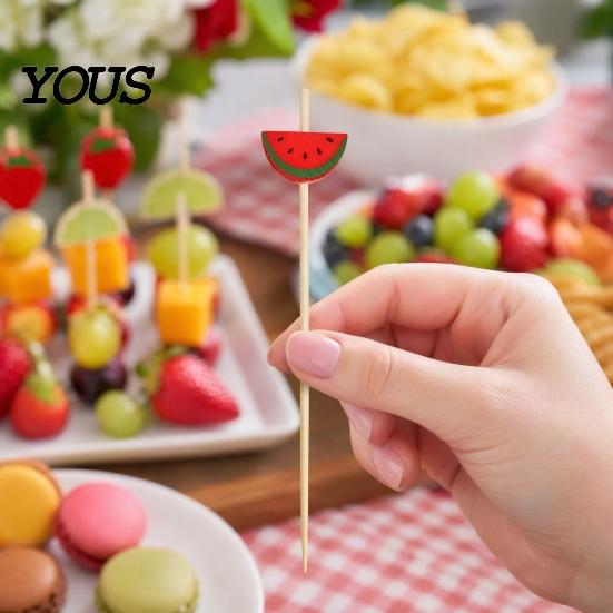 Fresh Fruit Cartoon Picks 100PCS Disposable Tags, with Decor Cocktail Garnish Sticks Picks, Durable Bamboo Skewers, for Fruits Barbecue