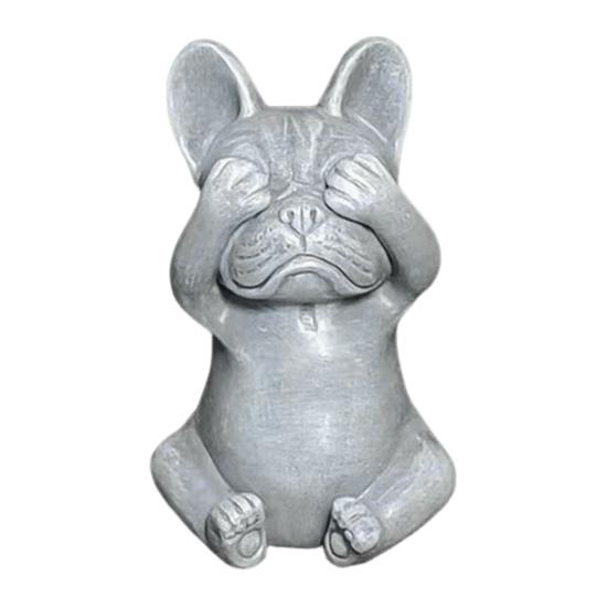 Bulldog Figurine No See No Speak Bulldog Ornament Handmade Resin Hear No Evil Dog Statue