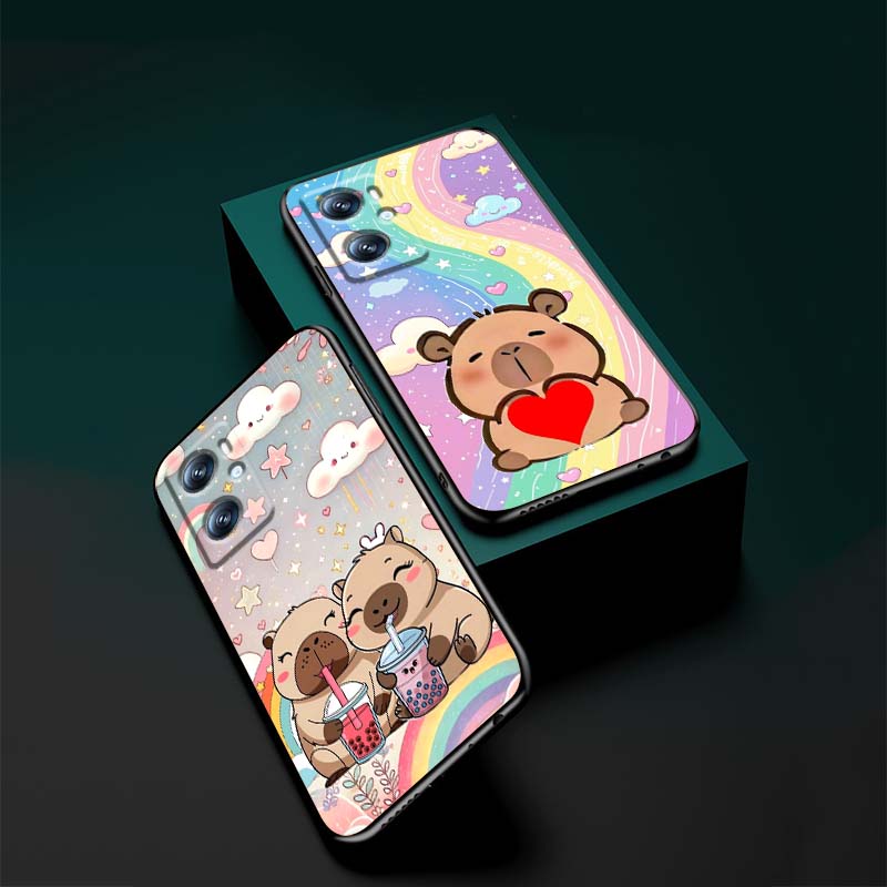 Cartoon Anime Capibala Art For OPPO Reno 5 6 7 A96 A40 A58 Realme GT A74 A78 Neo2 A74 A78 Find X5 X3 X7 X8 Black Phone Case