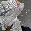 Black White Striped Long Sleeve Loose Fit Polo Shirt For Women Couple Casual Top