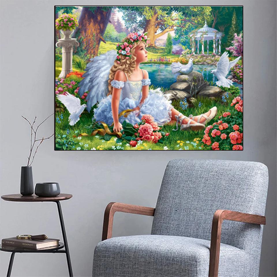 DIY Diamond Art Painting New Product Girl Fairy and White Dove Cross Embroidery Set Embroidery Full Diamond Mosaic Embroidery