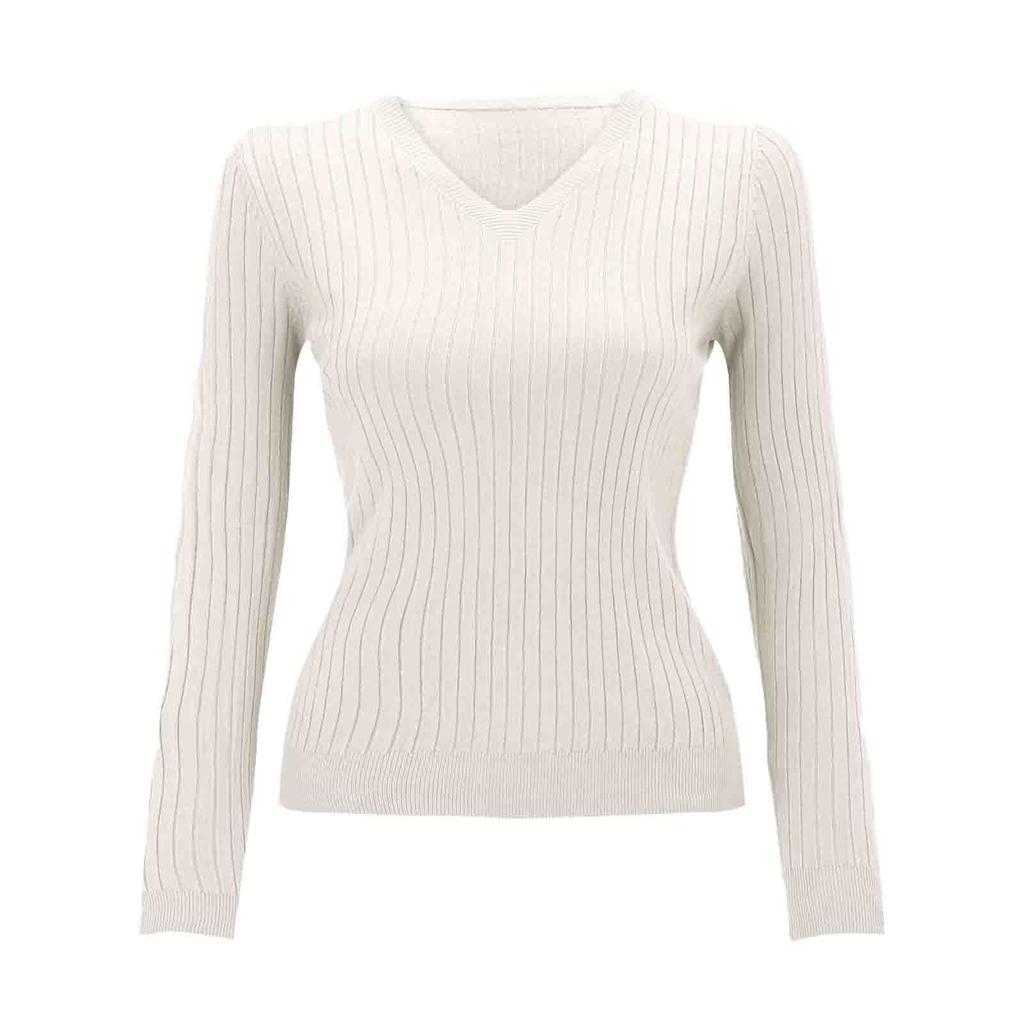 Damenmode Locker Gestrickter Pullover Unterhemd V-Ausschnitt Pullover Langarm Einfarbiges Oberteil