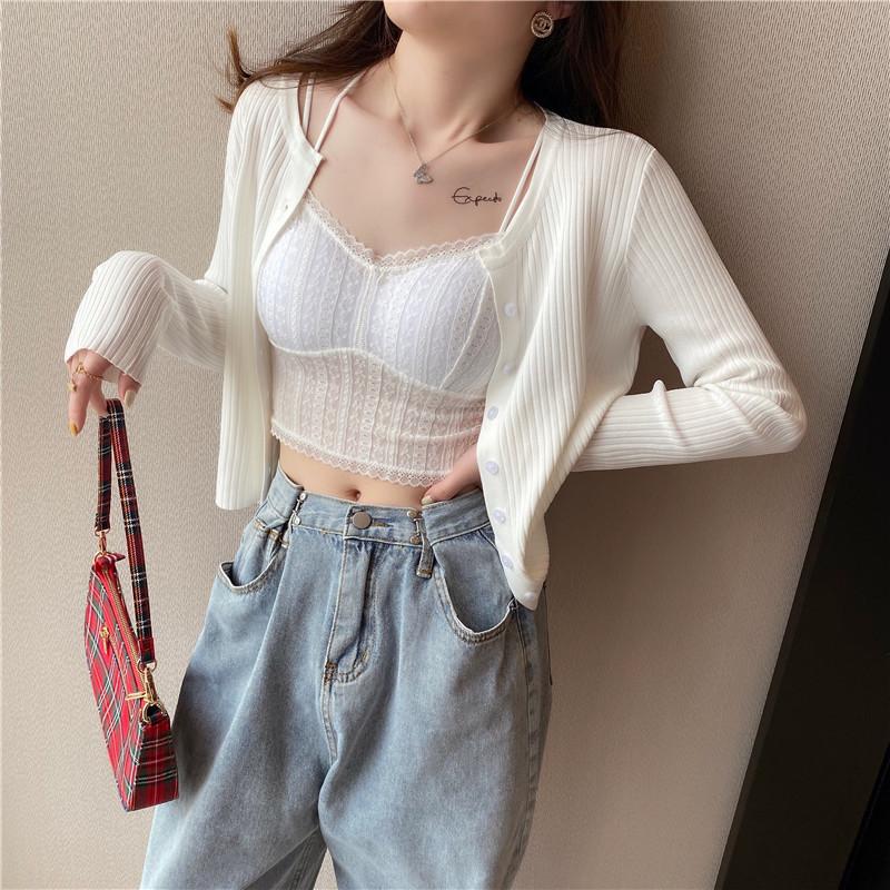 Yellow Cardigan Thin Women Spring Autumn Cropped Ice Silk Knit Sun Protection V Neck Top