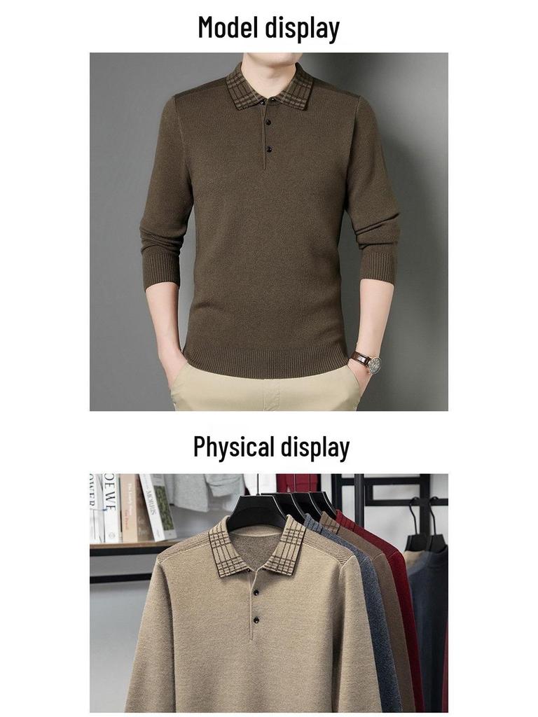 Men’s Lapel Thick Warm Knit Jacquard Polo Sweater - Autumn/Winter Collection