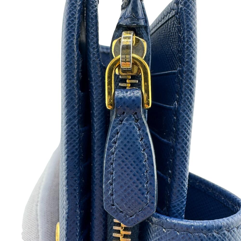 PRADA 1ML005 flap saffiano leather Bifold Wallet blue leather Women Used