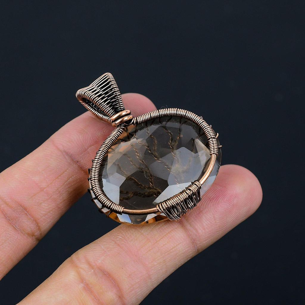 DoubleTree of Life Morganite Gemstone Copper Wire Wrap Pendant Jewelry Gift