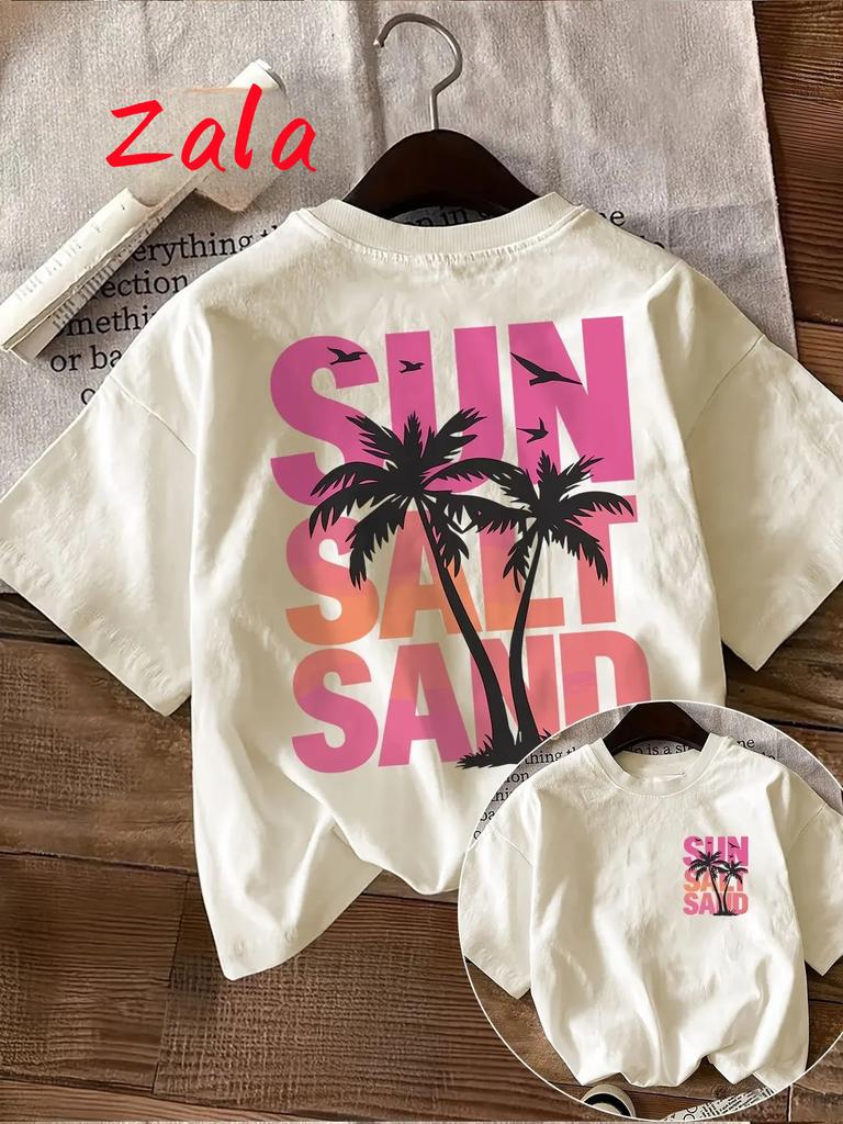 Sun Salt Sand Tree Beach Graphic Unisexs Tshirt Soft Crew Neck Female Top Tee Summer Casual Short Sleeved Unisexs Clothing
