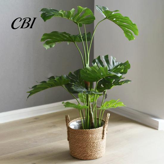 Garden Plant Display Baskets Woven Seagrass Pot with Handle, Built-in Plastic Film Lining Sustainable Straw Planters Storage Basket, Natural
