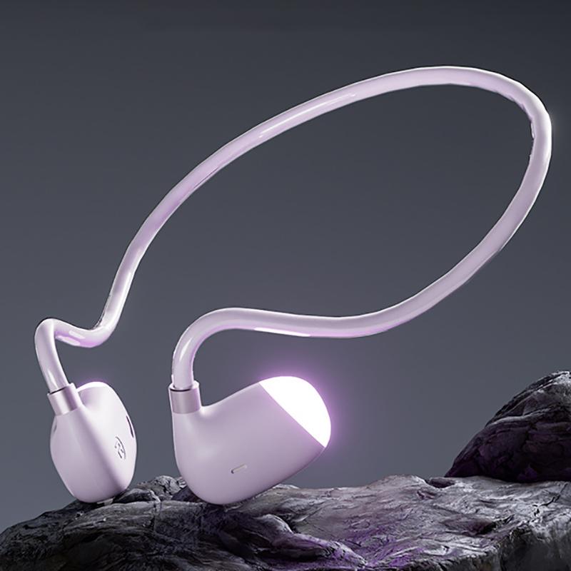 

VAORLO Спортивные беспроводные наушники с воздушной проводимостью и подсветкой для безболезненного ношения, гарнитура с HD-микрофоном для всех смартфонов фиолетовый