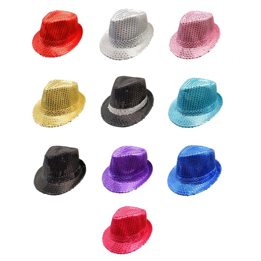 Shining Short Brim Hemming Jazz Hat Adult Kids Sequins Decorated Stage Show Hat Party Supplies